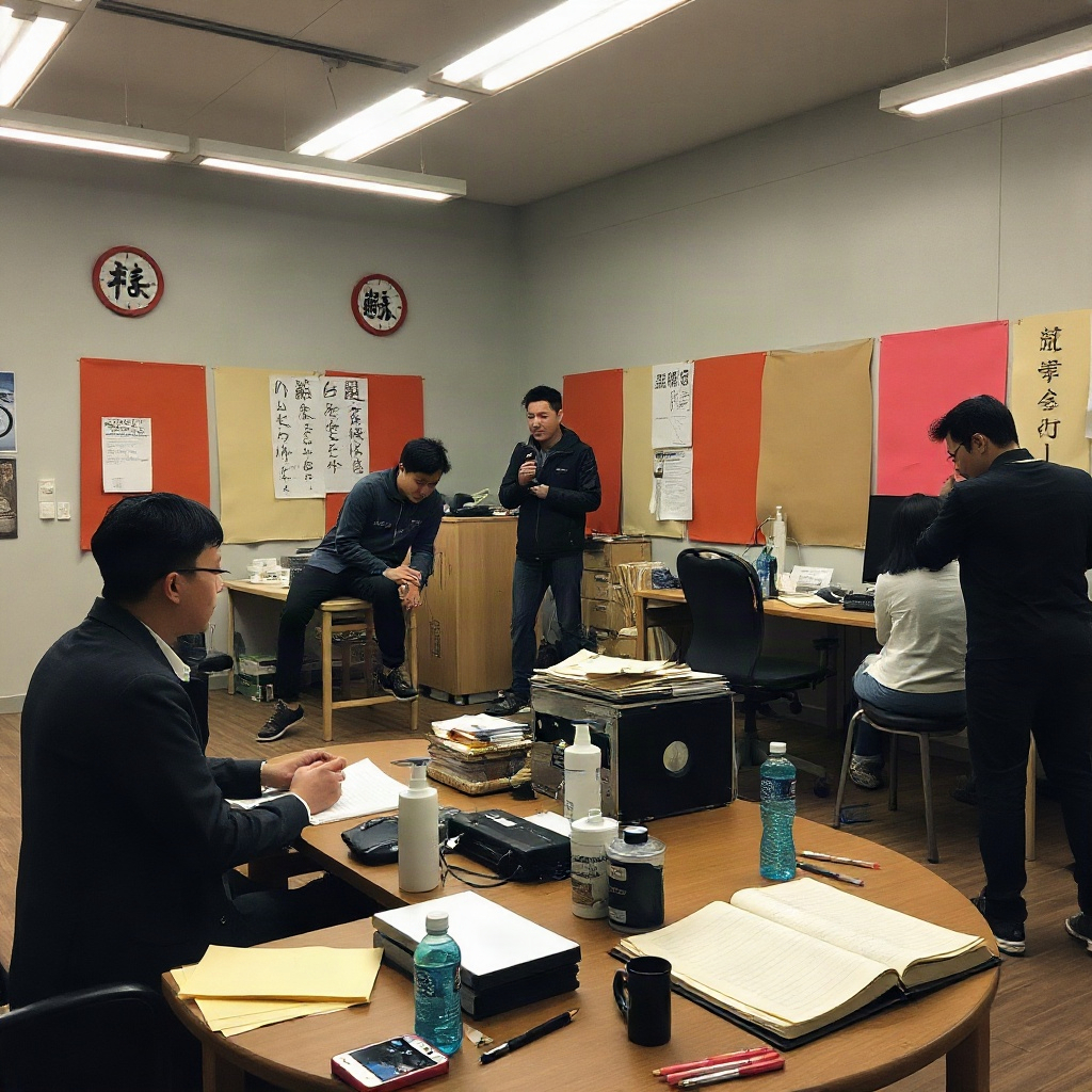 红豆短剧 2019 年第一间剪辑室的工作场景